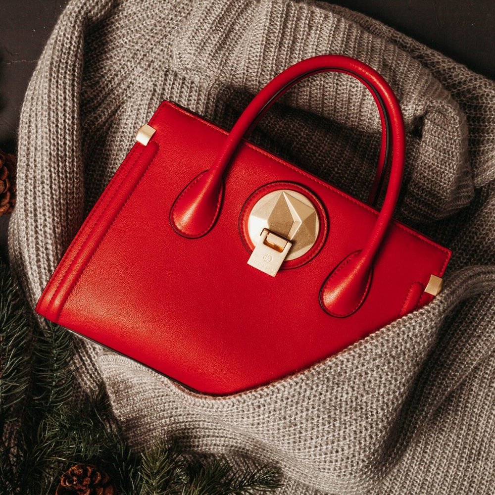 Celine Dion Octave Leather Satchel Red